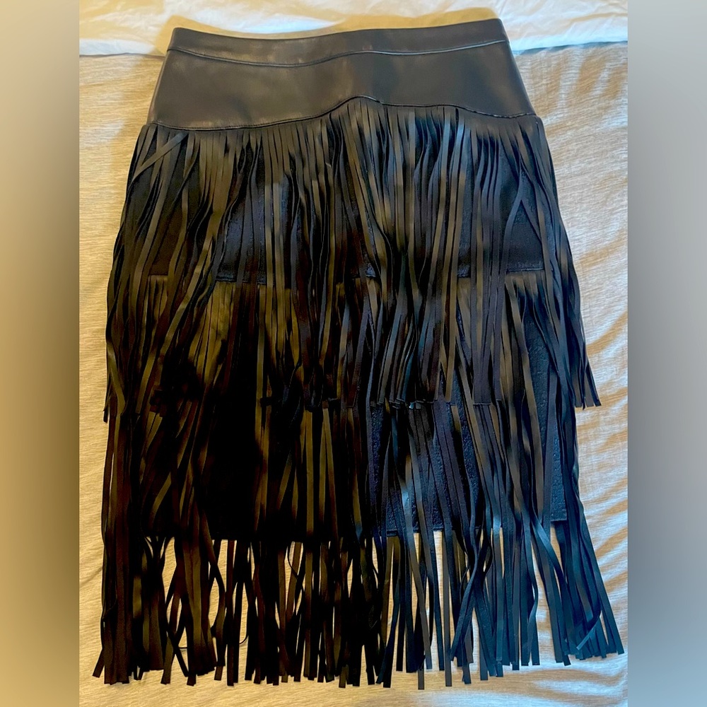 BCBG Rashell Fringe Faux-Leather Pencil Skirt